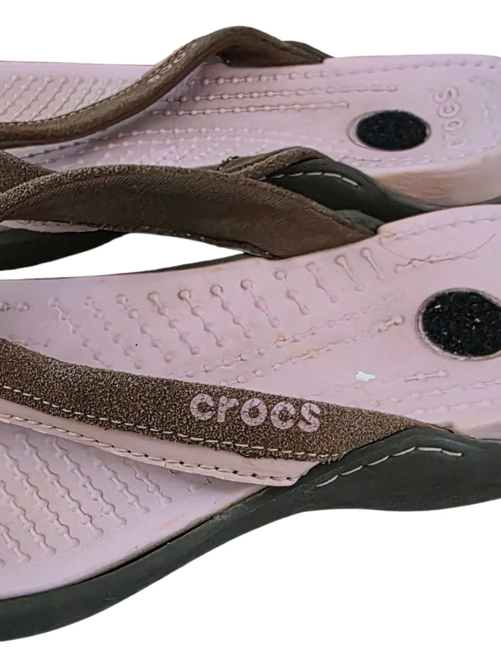 Crocs Capri Women's Flip Flop Sandals Espresso Petal Pink Suede Size 7